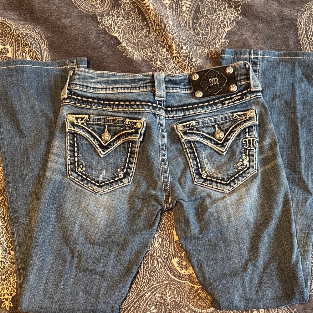 Miss Me Blue Boot Cut Jeans with Embellished Pockets